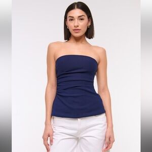 NWT Abercrombie Strapless Side Ruched Top in Navy Blue - Size XS